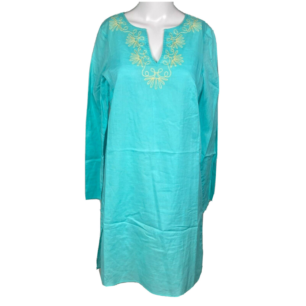 Lilly Pulitzer Dress Womens Sz XS Aqua Green Embroidered V Neck Cotton Shift